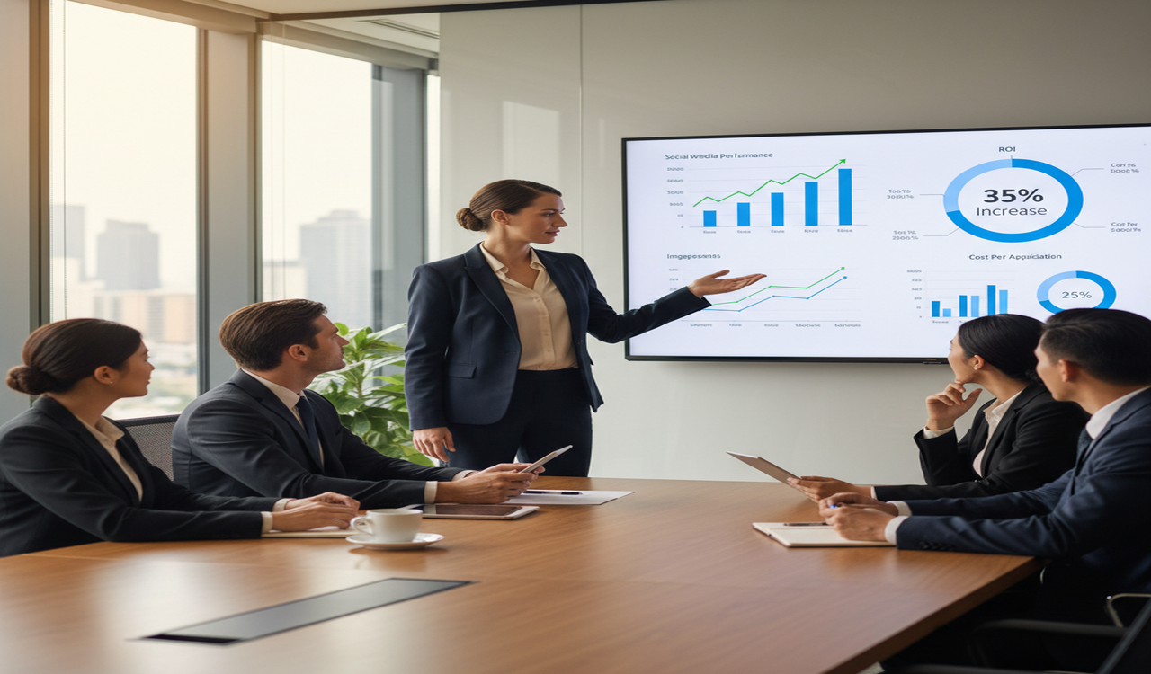 Performance charts showing reach, engagement, and leads generated